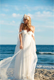 Off-the-Shoulder Empire Pleated White Sweetheart Backless Chiffon Beach Wedding Dress Rjerdress