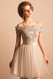 Off-the-Shoulder Lace Short Cocktail Dress Beading Tulle Cute Lace-up Homecoming Dress RJS247 Rjerdress