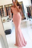 Off-the-Shoulder Mermaid Sexy Blush Pink Sweetheart Appliques Long Prom Dresses RJS963
