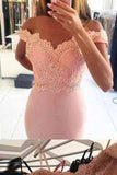 Off-the-Shoulder Mermaid Sexy Blush Pink Sweetheart Appliques Long Prom Dresses RJS963 Rjerdress