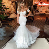 Off the Shoulder Mermaid Tulle Sweetheart Wedding Dresses Lace Appliques Bridal Gown Rjerdress