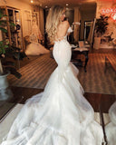 Off the Shoulder Mermaid Tulle Sweetheart Wedding Dresses Lace Appliques Bridal Gown Rjerdress