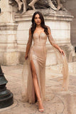 Off the Shoulder Sparkle Long Sleeves Prom Dresses Sequins Mermaid Evening Dress RJS480