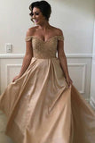 Off-the-Shoulder Sweetheart Long Pink A-Line Beads Open Back Bridesmaid Dresses Rjerdress