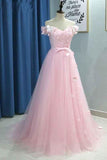 Off the Shoulder Sweetheart Tulle Prom Dresses Pleats Prom Gowns With Flowers RJS903 Rjerdress
