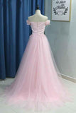 Off the Shoulder Sweetheart Tulle Prom Dresses Pleats Prom Gowns With Flowers RJS903 Rjerdress