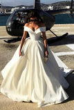 Off the Shoulder V Neck Ivory Wedding Dresses Ball Gown Long Prom Dresses RJS556
