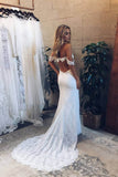 Off the Shoulder White Sweetheart Lace Sexy Mermaid Open Back Beach Wedding Dresses Rjerdress