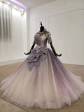 Ombre Half Sleeves Jewel Long Ball Gown Beads Quinceanera Dresses Rjerdress