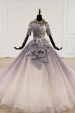 Ombre Half Sleeves Jewel Long Ball Gown Beads Quinceanera Dresses