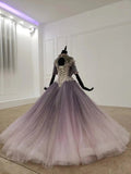 Ombre Half Sleeves Jewel Long Ball Gown Beads Quinceanera Dresses Rjerdress