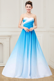 Ombre Spaghetti Straps A-Line Chiffon Blue Lace up Sweetheart White Prom Dresses UK RJS360 Rjerdress
