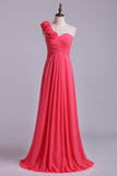 One Shoulder A Line Bridesmaid Dress With Handmade Flowers Chiffon Rjerdress