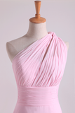 One Shoulder A Line Chiffon Bridesmaid Dresses With Ruffles Pearl Pink Rjerdress