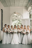 One Shoulder A Line Chiffon Floor Length with Sash Light Grey Bridesmaid Dresses Rjerdress