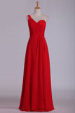 One Shoulder A Line Chiffon With Ruffles Floor Length Bridesmaid Dresses Rjerdress