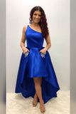 One Shoulder A-Line Long Cheap Prom Dresses Royal Blue High Low Evening DressRJS129 Rjerdress