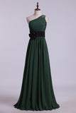 One Shoulder A Line Party Dress With Ruffles And Beads Floor Length Chiffon Rjerdress