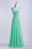 One Shoulder A-Line Party Dresses Floor Length Chiffon With Beading&Sequins