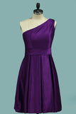 One Shoulder A Line Satin With Ruffles Short/Mini Bridesmaid Dress Rjerdress