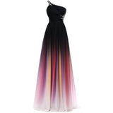 One Shoulder Black And Red Long Ombre Chiffon Beading Open Back Prom Dresses Rjerdress