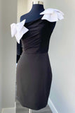 One-Shoulder Bodycon Short Homecoming Dress with Bows Rjerdress