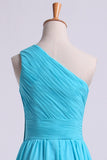 One Shoulder Bridesmaid Dresses A Line Knee Length Chiffon With Ruffle Rjerdress