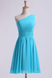One Shoulder Bridesmaid Dresses A Line Knee Length Chiffon With Ruffle Rjerdress