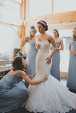One Shoulder Dusty Blue Long A-line Sleeveless Chiffon Cheap Popular Bridesmaid Dresses Rjerdress