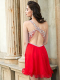 One Shoulder Hoco Dresses A Line Tulle & Chiffon With Beading Rjerdress