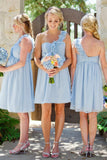 One Shoulder Light Sky Blue Short A-Line Knee Length Bridesmaid Dresses Pregnant Dresses Rjerdress