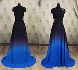 One Shoulder Ombre Black and Blue Ruffles Prom Dresses Simple Cheap Party Dresses Rrjs692 Rjerdress
