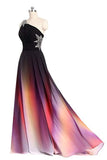 One Shoulder Ombre Chiffon Prom Dresses Lace up A Line Beads Ruffles Prom Gowns RJS531 Rjerdress
