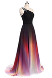 One Shoulder Ombre Chiffon Prom Dresses Lace up A Line Beads Ruffles Prom Gowns RJS531 Rjerdress