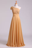 One Shoulder Party Dresses A Line Floor Length Chiffon Beaded New