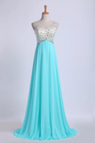 One Shoulder Party Dresses A Line With Beading Tulle And Chiffon Sweep Train