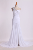 One Shoulder Party Dresses Fitted And Pleated Bodice Mermaid Beaded