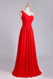 One Shoulder Pleated Bodice Lace Back A Line Prom/Evening Dress Chiffon Rjerdress