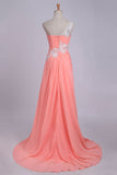 One Shoulder Pleated Bodice With Beaded Applique Court Train Party Dresses Rjerdress