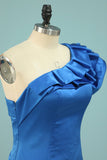 One Shoulder Pleated Neckline Column Satin Hoco Dress Short/Mini Elegant Rjerdress