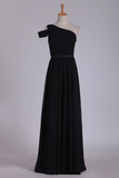 One Shoulder Ruched Bodice A Line Chiffon Bridesmaid Dresses Rjerdress