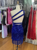 One Shoulder Sequins Tight Short Homecoming Dress with Tassels Rjerdress