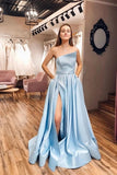 One Shoulder Sheath Floor Length Prom Dresses With Slit Rjerdress