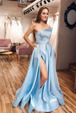 One Shoulder Sheath Floor Length Prom Dresses With Slit Rjerdress