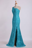 One-Shoulder Sheath Party Dresses Beaded Lace Floor-Length Zipper Back Rjerdress