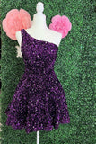 One Shoulder Sleeveless Sequin Homecoming Dress Rjerdress