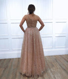One Shoulder Sparkly Sequin Tulle A Line Prom Dresses Rjerdress