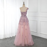 One Shoulder Tulle Sleeveless Long Prom Dresses Lace Appliques Beaded Formal Girl Evening Gown Rjerdress