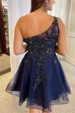 One Shoulder Tulle With Beading And Appliques Homecoming Dresses A Line Rjerdress