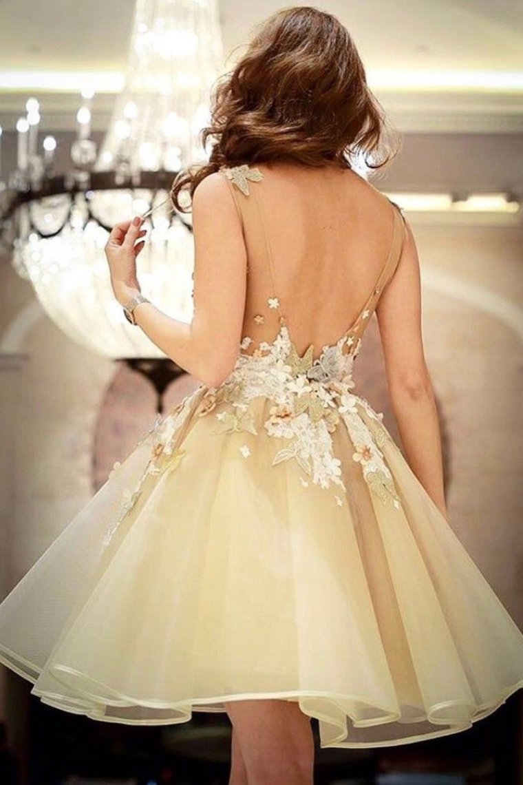 Open Back Homecoming Dresses A Line Scoop With Applique Rjerdress